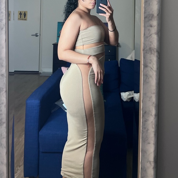 JLuxeLabel beige unpredictable midi dress - Picture 3 of 4